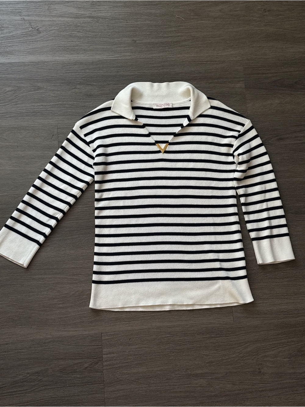 Valentino Striped Collared Knit Top